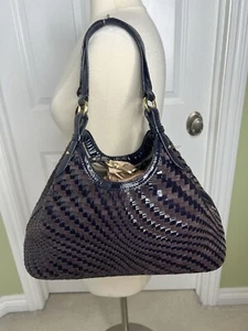 Cole Haan Triangle Hobo Tote Purple Genevieve Woven Leather Shoulder Bag READ - Picture 1 of 16