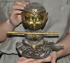 China bronze Gilt Sun WuKong Monkey King Golden Cudgel Hold Peach Buddha Statue