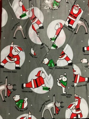 CHRISTMAS SCRUB TOP SIZES: XS, S, M, L, XL, 2XL YOGA SANTA NWT NURSE MEDICAL VET - Image 1 of 4