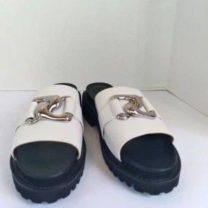 Tod's White Leather Slides Platform Lug Sole Sandals Designer Size 37 - Picture 1 of 4