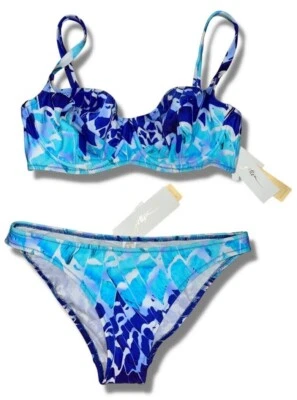 Gottex Empire Butterfly Blue Underwire Top D & Bottom Swimsuit Bikini Set 10 US - Image 1 of 4