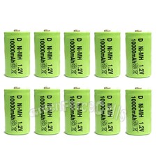 10 Pcs D Size R20 1.2V 10000mAh Ni-MH rechargeable Battery Cell Green