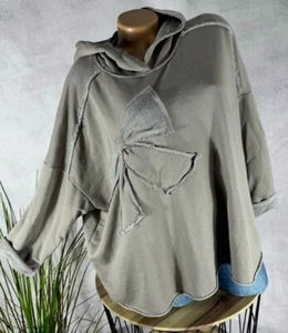 Nuevo SWEATSHRT Capucha oversize Italy Vintage look lazo TAUPE 38 40 42 - Imagen 1 de 6