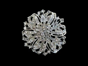 Vintage Inspired Rhinestone Crystal Flower Ribbon Brooch Wedding Party  - Picture 1 of 2