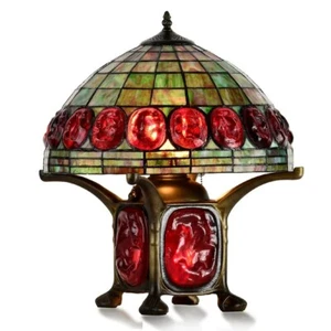 Red Turtle Back Lamp Glass Light Night Tiffany Style Stained Table Metal Base - Picture 1 of 3