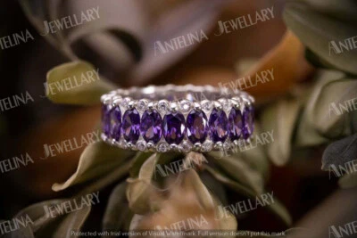 Anillo de eternidad de boda de 2 quilates de amatista y circonita cúbica para mujer enchapado en plata de ley 925 Foto 1 de 4