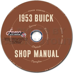 1953 Buick Tienda Manual On CD Especial Skylark Super Roadmaster Reparación 53 - Imagen 1 de 1