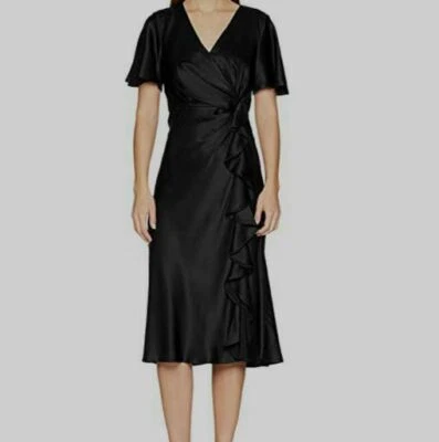 $1500 Prabal Gurung Women's Black Flutter Sleeve V-Neck Silk Midi Dress Size 10 Foto 1 de 3