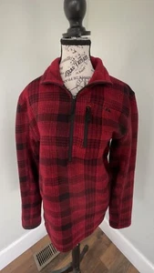 Powder River Outfitters Ladies Red Black Plaid Fleece Pullover Jacket Sz Med - Picture 1 of 13