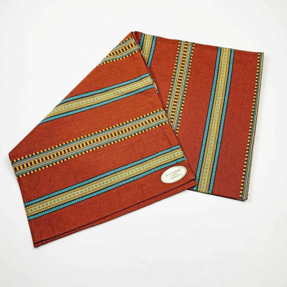 Corredor de mesa Red Rock Southwestern Rust turquesa marrón dorado rayas 54" algodón  Foto 1 de 1