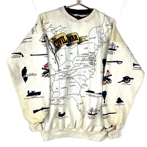 Vintage Civil War Sweatshirt Crewneck Size XL Cream All Over Print Art Unlimited - Picture 1 of 4