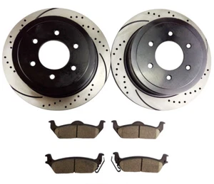 Rear Drilled Brake Rotors + Pads for 2004 - 2007 2008 2009 2010 2011 Ford F-150 - Bild 1 von 7