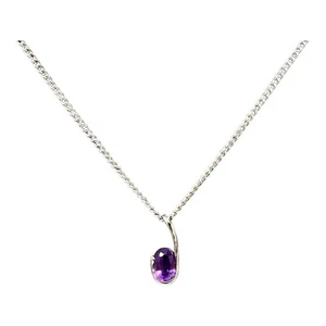 18ct 18k White Gold Oval Shaped Natural Purple Amethyst Solitaire Pendant. New - Picture 1 of 8