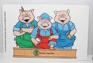 BOISE CASCADE WOOD PRODUCTS THREE LITTLE PIGS ADVERTISING STICKER  6.5" x 5.5" - Picture 1 of 1