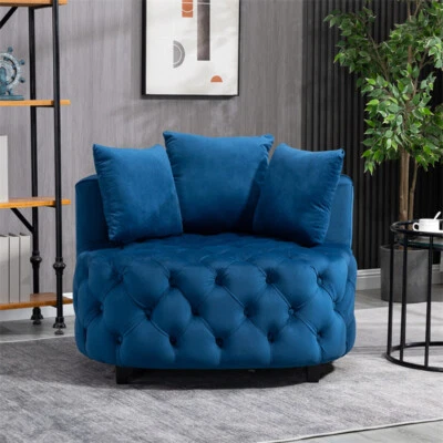 Sillón tapizado moderno de terciopelo con acento de barril sofá de salón de ocio-azul Foto 1 de 4