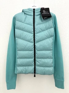 NEW MONCLER WOMEN BLUE PADDED FLEECE HOODIE CARDIGAN DOWN PUFFER JACKET COAT M - Picture 1 of 10