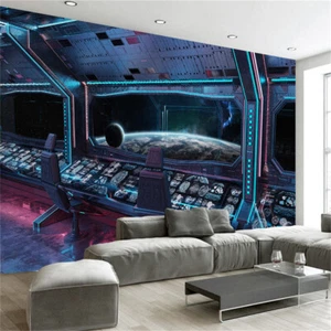3D Futuristic Spaceship Interior View Self-Adhesive Wallpaper Wall Murals Poster - Picture 1 of 5