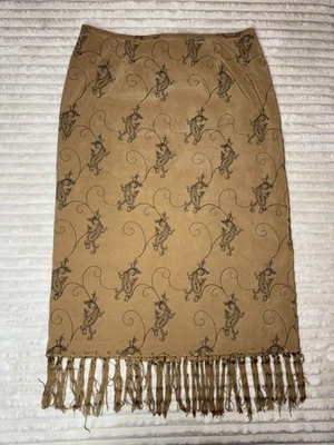 Maxi Falda Vintage Plaza South Talla 16 Bordada Marrón Flecos Años 90 Y2K Boho Larga  Foto 1 de 4