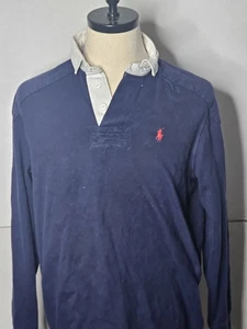 Camisa de Rugby Acolchada Polo Ralph Lauren De Colección Parche en el Codo Pony Azul Marino Hombres M - Imagen 1 de 6