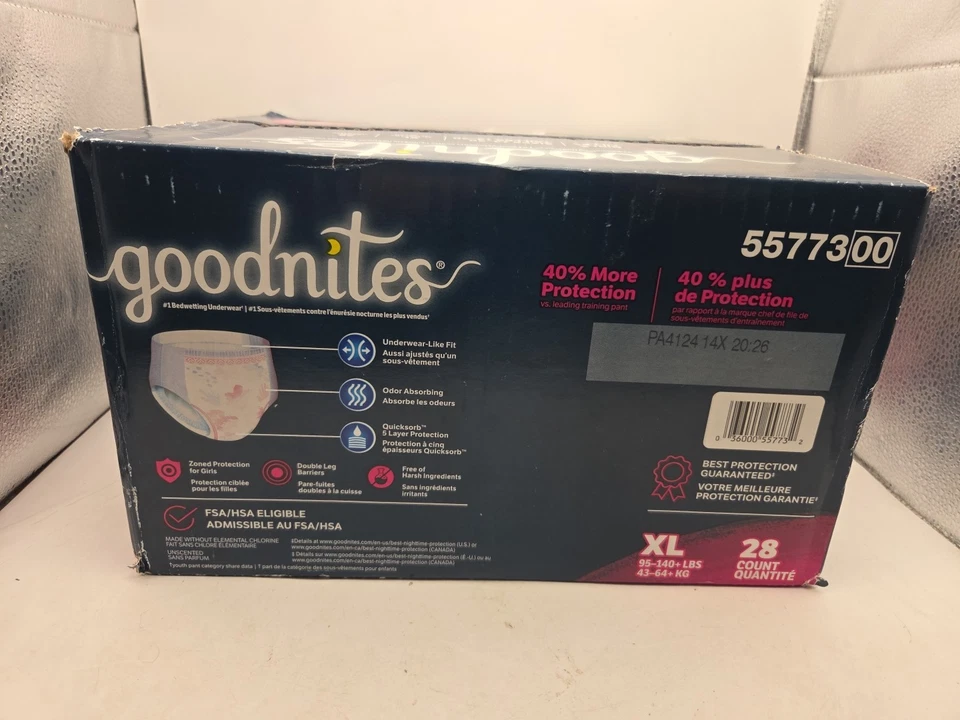 Goodnites Girls Nighttime Bedtime Underwear Size XL 95-140 Lbs 28 Count