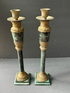 Vintage Messing Grün Marmor Kerzenständer Set (2) Empire Barock - Bild 1 von 8