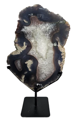 ACHATSCHEIBE AUF METALLSTÄNDER AMETHYST EDELSTEIN ACHAT GEODE BERGKRISTALL QUARZ - Bild 1 von 4