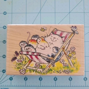 Penny Black 4062K Catnap Wood Rubber Stamp NEW Cat Mouse Lounge Chair - Picture 1 of 5