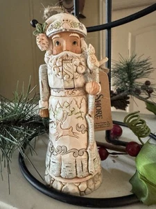 Jim Shore 2019 Woodland Santa Nutcracker Ornament 4.5" White with Pale Blue Tags - Picture 1 of 7