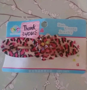 Large Pink Leopard Print Hair Clip Rhinestone Flowers Elegant Unique NIP - Picture 1 of 4