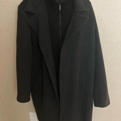 Abrigo Kenneth Cole Negro Exterior Guisante XL Para Hombres Doble Pecho Mezcla Lana Botón Foto 1 de 4