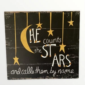 Creative Co-op DA8496 15.75" x 14.5" Wood Wall Décor "He Counts the Stars" NWT - Picture 1 of 7