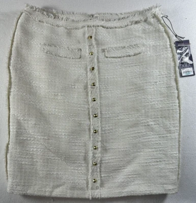 Jennifer Lopez skirt cream lined Zipper size 4 New With Tag $50 gold embellished - Imagem 1 de 4