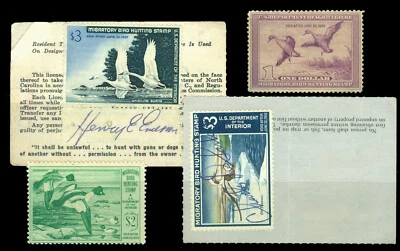 US 1938-1968  DUCK STAMPS small collection  inc. Sc# RW5 mint (defective) - Image 1 of 2