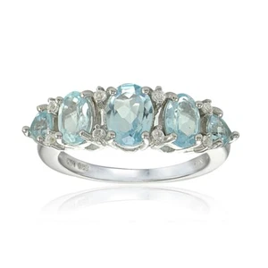 Anillo de banda de topacio de 5 piedras de plata esterlina azul y blanco, talla 8 - Imagen 1 de 3