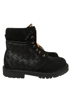 Balmain Taiga Ranger 黑色皮革麂皮绒拉链金色摩托车战斗靴 36 — 第 1/4 张图片