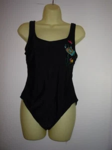 BASIC EDITIONS SWIM SUIT-ONE PIECE-SZ 14--NYLON SPANDEX-TROPICAL FISH--BLACK - Picture 1 of 6