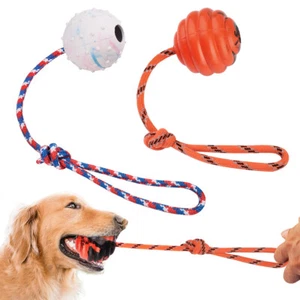 2 PIEZAS Pelota de Entrenamiento para Perros con Cuerda Cuerda de Goma Sólida Pelota de Juguete para Perro Pequeño Mediano - Imagen 1 de 7