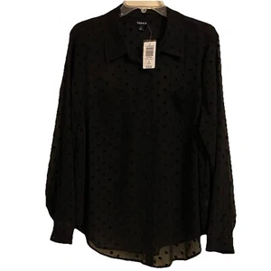 New Torrid Women's Size 1X Black Chiffon Flocked Dots Button Front Blouse - Picture 1 of 10