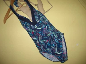 Gr. L EUC einteilige Bademode blau Paisley Damen Reg Neckholder - Bild 1 von 4