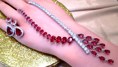 Ruby red gem stone ladies lab created 18k gold filled Necklace Earring Set - Image 1 of 4