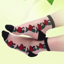 Ultrathin Sexy Crystal Lace Women's Beautiful Elastic Rose Pattern Short Socks