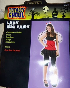 teen GIRLS LADYBUG FAIRY HALLOWEEN COSTUME DRESS LEGGINGS WINGS HEADPIECE CUTE!! - Picture 1 of 5