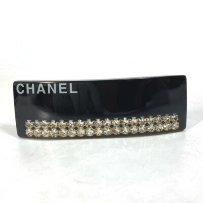 CHANEL, Hair Barrette, Hair Accessory, Logo, Rhinestone 05P, Plastic, Black - Image 1 of 4