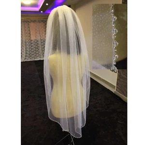 Bridal veil beaded glitter veil with beads Edge fingertip length - Picture 1 of 5