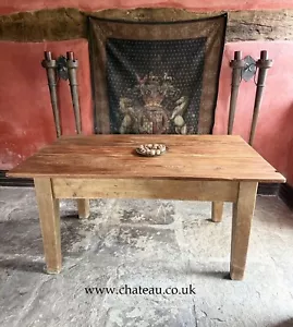 Original English Antique Pine Rustic Farmhouse Kitchen Plank Dining Table 1800's - Picture 1 of 24