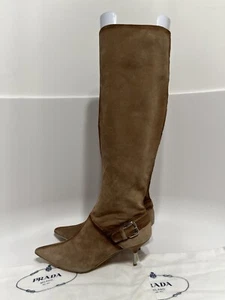 Vtg PRADA LIGHT BROWN SUEDE BOOTS 37 - Picture 1 of 11