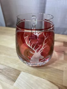 Bohemian Cranberry Red Cut to Clear Crystal Beer Mug Stein Deer Stag Oversized - Picture 1 of 20