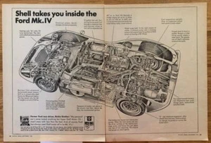 RARE 1968 Shell Ford GT Mark IV Cut-Away Art 2 pg Print-Ad-Awesome - Picture 1 of 1
