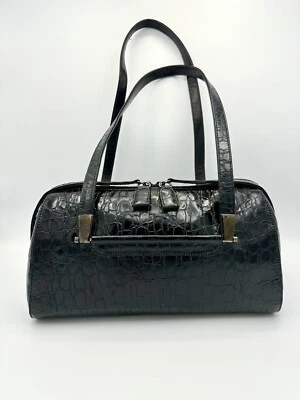 STUART WEITZMAN  CROCODILE EMBOSSED PURSE SATCHEL BAG IN BLACK MADE  SPAIN - Image 1 of 4
