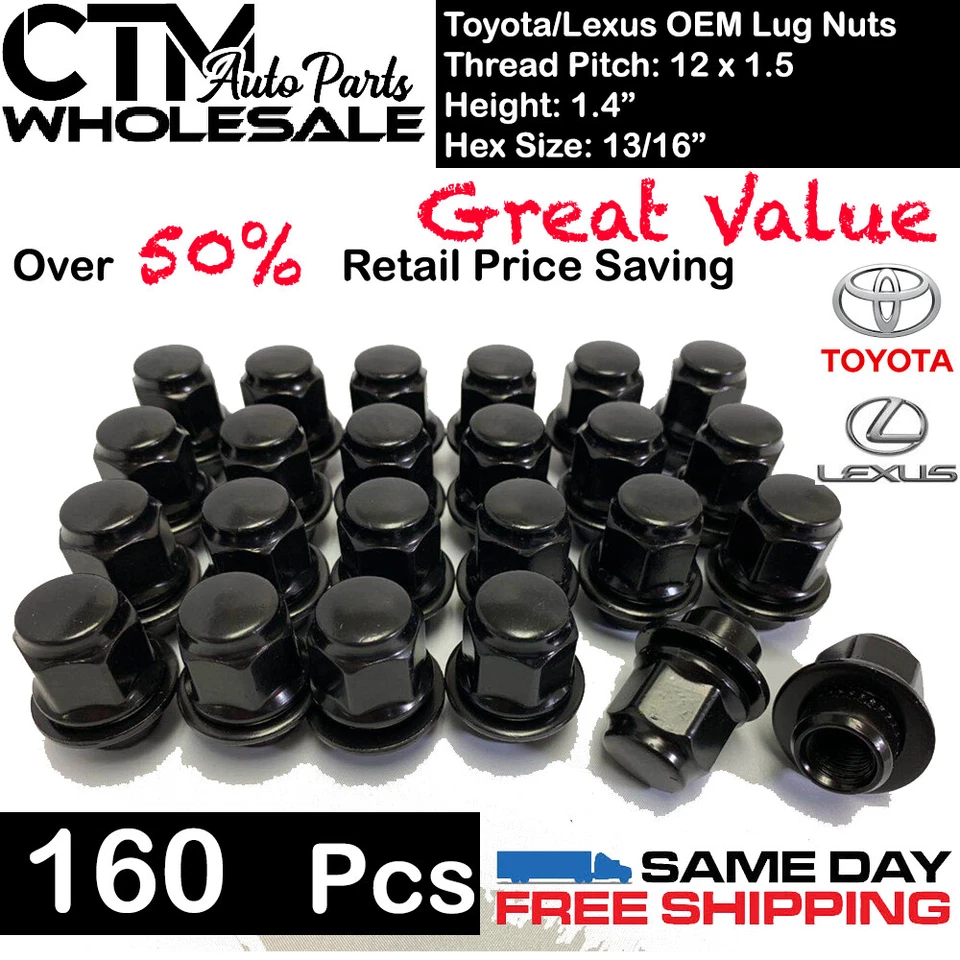 160 PIEZAS NEGRO 12X1.5 TOYOTA LEXUS SCION FÁBRICA OEM MAG ASIENTO TUERCAS AL POR MAYOR Foto 1 de 1
